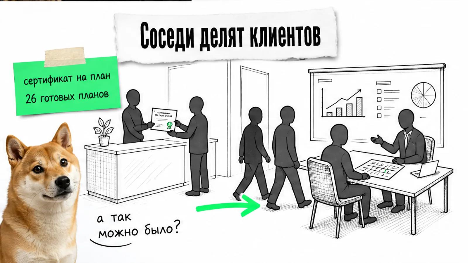 Куратор передаёт владельцам сертификаты, а зелёная стрелка ведёт к консультанту.