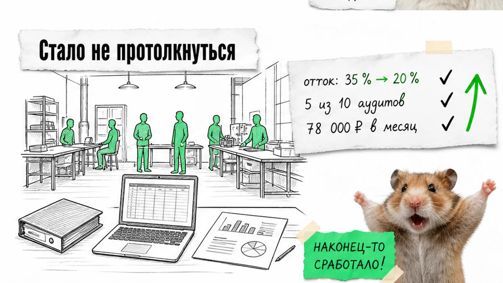 Распечатка таблицы клиентов на столе, в графе ушедших за год от руки вписана цифра поверх зачёркнутой