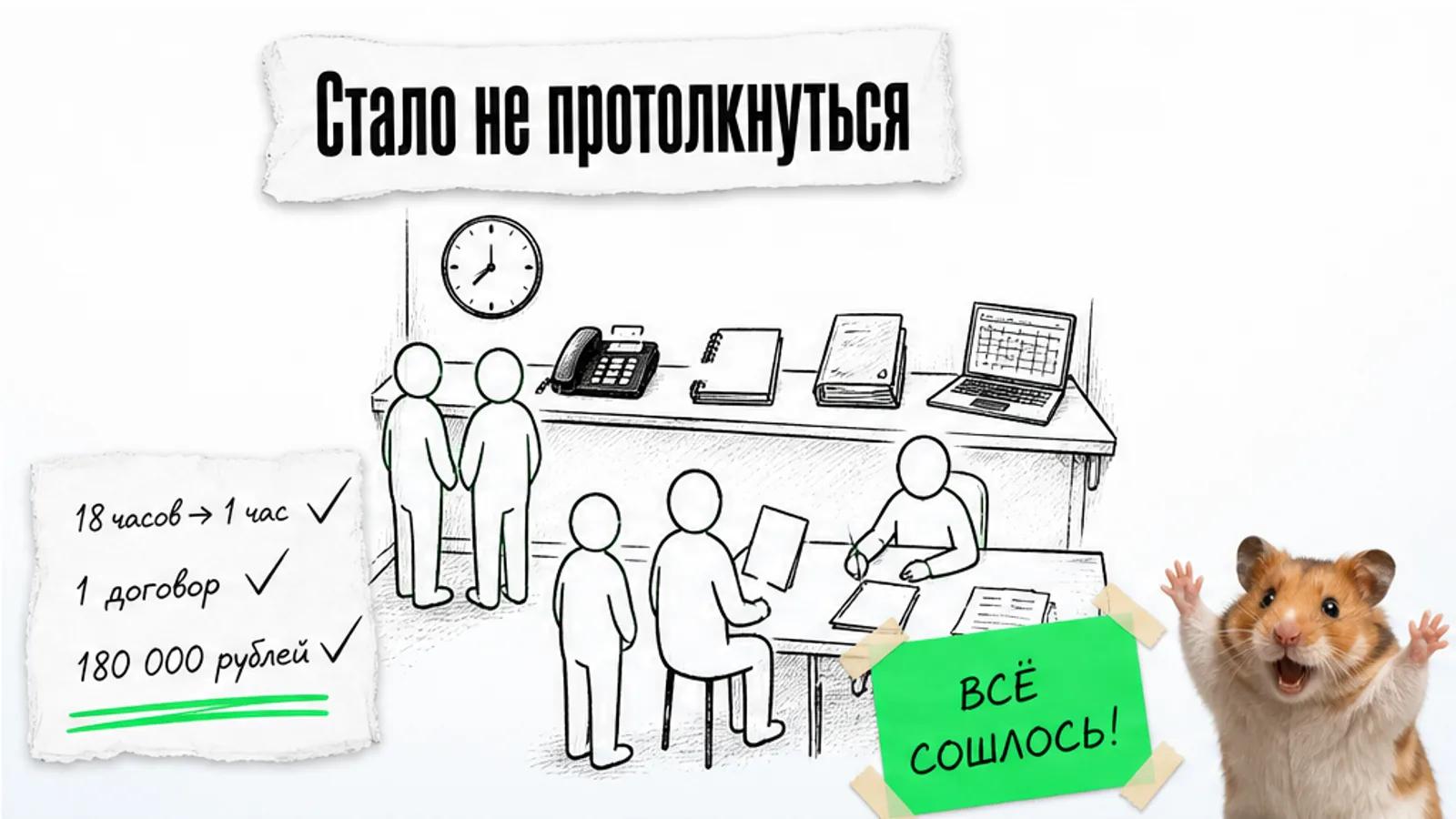 Тот же кабинет заполнен людьми, рядом карточки с результатами за 30 дней.