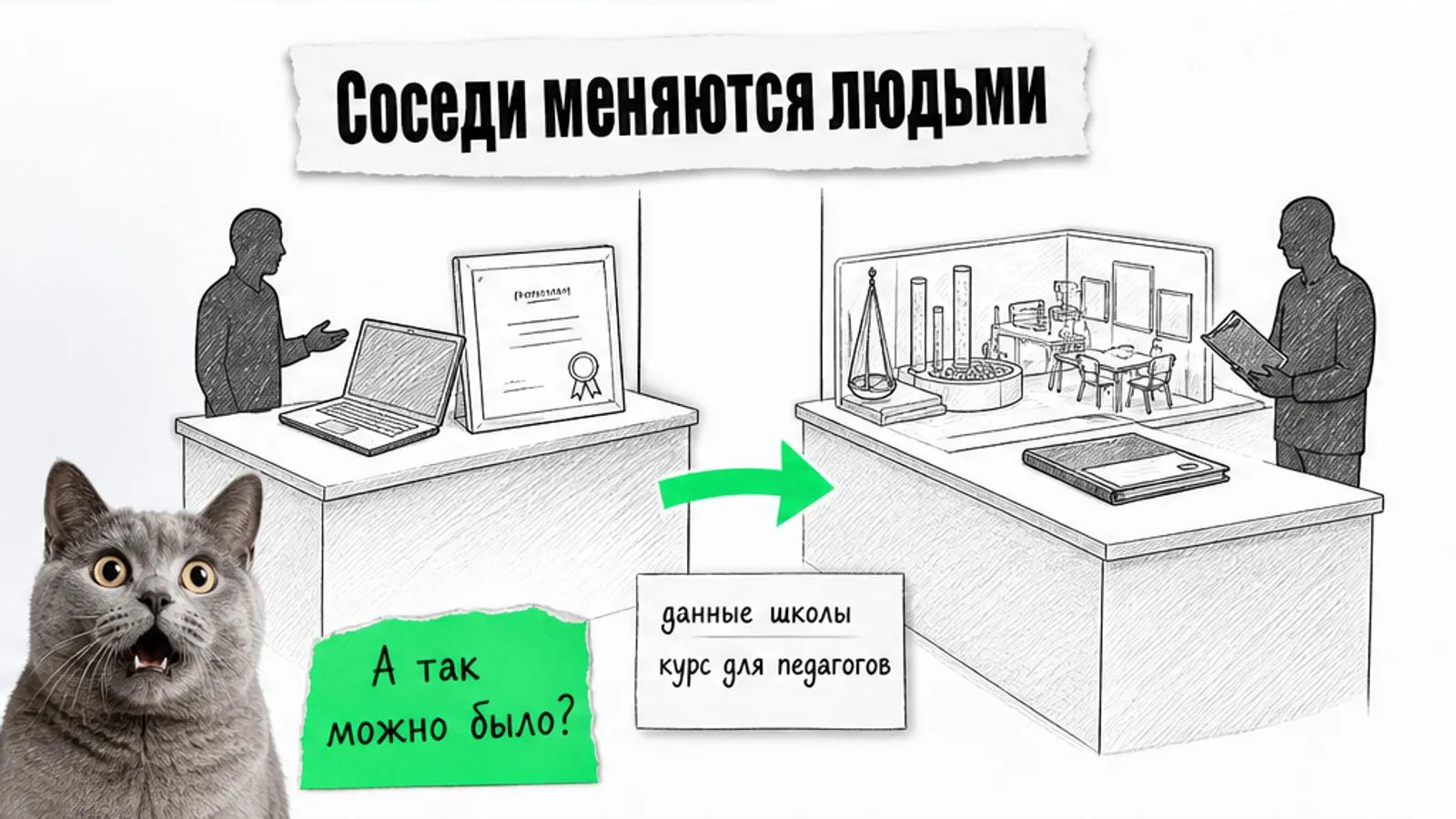 Образовательная компания и поставщик оборудования обмениваются клиентами по ярко-зелёной стрелке.