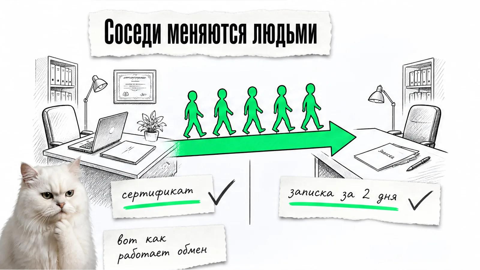 Брокер и медиатор передают поток совладельцев по зелёной стрелке между двумя рабочими местами.